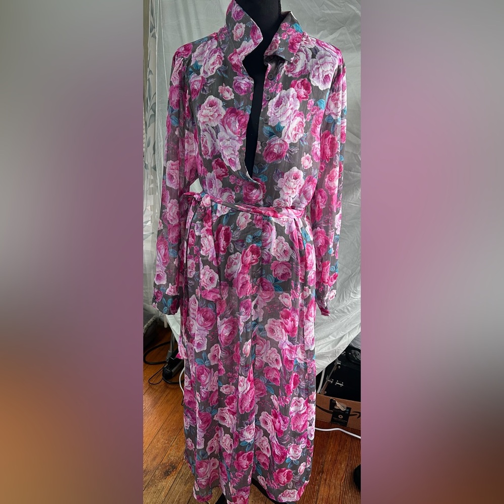 Torrid Sheer dress sz L to 2x roses and glitter striped